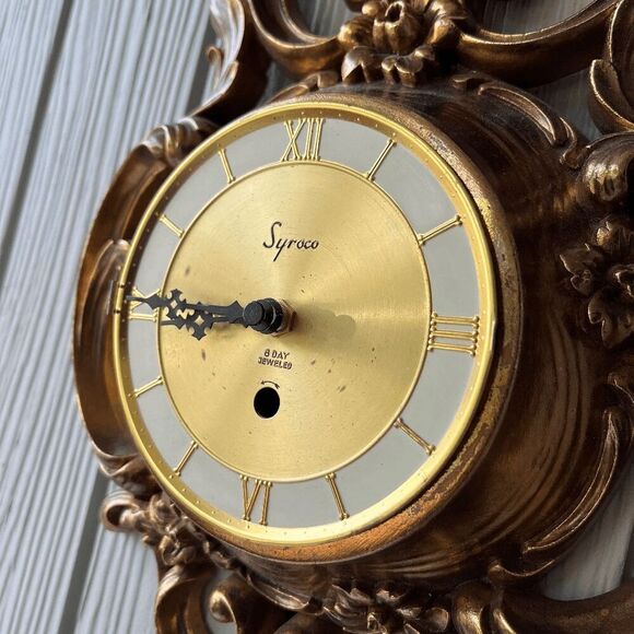 Vintage Syroco Ornate Wall Clock Gold Leaf Baroque Rococo Hollywood Regency - Picture 3 of 11